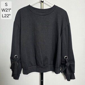 For The Republic Sweatshirt Women's S Black Crew Neck Grommet Tie Sleeve NWT